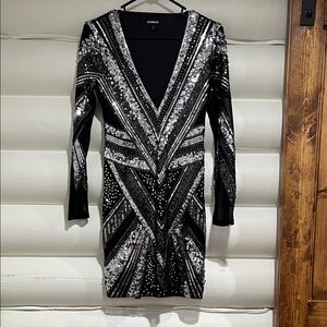 Express Black and Silver Long Sleeve Dress